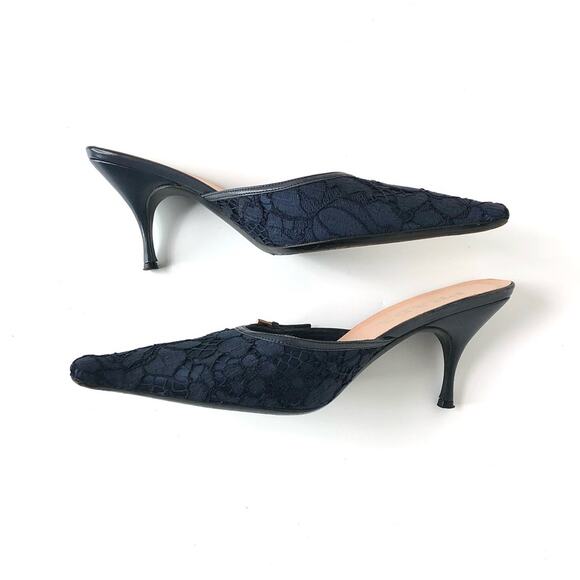 Prada Retro Vintage Buckle Lace Detail Pointed Toe Heeled Mules Pumps 39 - Picture 6 of 8
